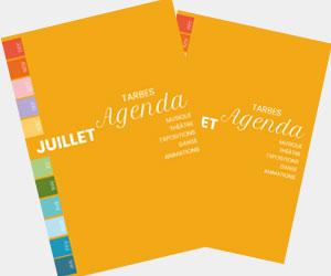 Agenda des Manifestations Juillet 2023 Visuel avec couverture de 2 agendas jaunes du mois de juillet.