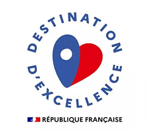 Logo bleu et rouge du label Destination d'excellence avec mention République Française